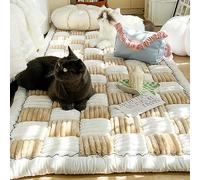RKK Funny Fuzzy Couch Cover, Cream-Coloured Large Plaid Square Pet Mat Bed Couch Cover, Funny Fuzzy Pet Mat Bed, Machine Washable Couch Covers for Pets Dogs Cats(Khaki,90x180cm/35.4x70.9in)