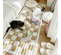 RKK Funny Fuzzy Couch Cover for Dogs, Cream-Coloured Large Plaid Square Pet Mat Bed Couch Cover, Dog Blankets Garden Chic Cotton Protective Sofa Cover for Floor Pet Blanket(Khaki,70 * 210cm)
