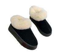 RKK Fuzzy Slippers For Women, Platform Mini Boots Womens House Slipper Fluffy Warm Boots Slip-on Suede Fur Lined Anti-Skid Sole, Indoor & Outdoor Shoes(Black,38)