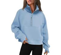 RKK Half Zip Sweatshirt for Women Long Sleeve Shirts Casual Loose Fit Cropped Pullover Fleece Tops 2024 Fall Teen Girls Clothes(Blue,L)