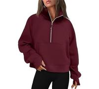 RKK Half Zip Sweatshirt for Women Long Sleeve Shirts Casual Loose Fit Cropped Pullover Fleece Tops 2024 Fall Teen Girls Clothes(Red,L)