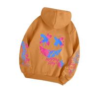 RKK Happy Day Graffiti Print Women Hoodie Street Hip Hop Hoody Pullovers Fashion Crewneck Hoodies Long Sleeves Casual Oversize Streetwear Tops(Khaki,XXL)