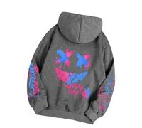 RKK Happy Day Graffiti Print Women Hoodie Street Hip Hop Hoody Pullovers Fashion Crewneck Hoodies Long Sleeves Casual Oversize Streetwear Tops(Dark Grey,XXL)