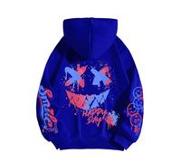 RKK Happy Day Graffiti Print Women Hoodie Street Hip Hop Hoody Pullovers Fashion Crewneck Hoodies Long Sleeves Casual Oversize Streetwear Tops(Haze Blue,L)