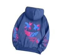 RKK Happy Day Graffiti Print Women Hoodie Street Hip Hop Hoody Pullovers Fashion Crewneck Hoodies Long Sleeves Casual Oversize Streetwear Tops(Dark Blue,XXL)