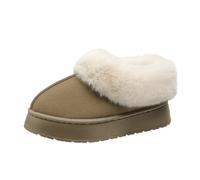 RKK Platform Mini Boots for Women Thicken Plush Warm Faux Fur Lined Ankle Boots Suede Cozy Mule Platform Sneakers Classic Snow Boot Anti-Slip for Outdoor(Khaki,42)