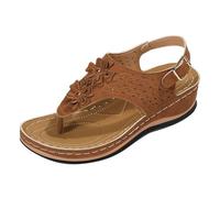 RKK Sandales Orthopédiques For Femmes, Diapositives À Bout Clip, Sandales Compensées À Fleurs, Sandales Orthopédiques Correctrices D'oignons For Diapositives De Plage(Brown,41)