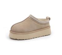 RKK Women's Platform Mini Boots Fuzzy Slippers For Women Indoor Slippers Winter Snow Boots Slip On Fur Fleece Lined Suede Short Ankle Boots Casual Shoes(Beige,41)