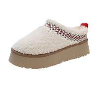 RKK Women's Platform Slippers Mini Boots Warm Fur Ankle Boots Short Plush Lined Thick Sole Fuzzy Comfort Home Cotton Shoes Winter Snow Boots(Beige,6.5)