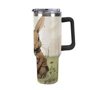 Rkklvbns A Brown Rabbit - Tasse à café de voyage de 1200 ml avec poignée et couvercle à paille, anti-fuite, grande capacité, garde au froid ou au chaud, pour la salle de sport, les voyages et le sport