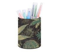 Rkklvbns A Puff in Time Pot à crayons rond en forme de marijuana pour décoration de bureau, pinceaux de maquillage, boîte de rangement multifonctionnelle pour bureau et maison