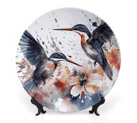 Rkklvbns Art with Lily Flowers Birds Aquarelle Assiettes décoratives en céramique 25,4 cm Assiette décorative en porcelaine anglaise avec présentoir Assiettes à dessert pour la maison et le bureau