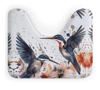 Rkklvbns Art with Lily Flowers Birds Aquarelle Tapis de toilette en forme de U antidérapant doux et absorbant pour lavabo, baignoire, douche et toilettes, 50,8 x 40,6 cm
