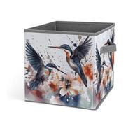Rkklvbns Art with Lily Flowers Birds Watercolor Storage Bin - Panier de rangement pliable avec poignées, grand bac de rangement en tissu pour vêtements, livres, couvertures, jouets
