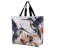 Rkklvbns Art with Lily Flowers Birds Watercolor Women Tote Bag Shoulder Grocerie Bags Portable Storage Bag Lightweight Durable for Work Travel Casual Bag