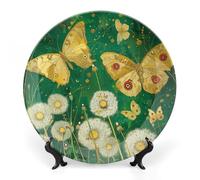Rkklvbns Assiettes décoratives en porcelaine anglaise à motif papillon jaune de 15,2 cm avec support de présentation, assiettes à dessert pour la décoration murale de la maison et du bureau