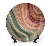 Rkklvbns Assiettes décoratives en porcelaine anglaise à rayures vertes et grises de 15,2 cm avec support de présentation, assiettes à dessert pour décoration murale de maison et de bureau
