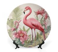 Rkklvbns Assiettes décoratives en porcelaine anglaise avec motif flamant rose et feuilles de 20,3 cm pour la décoration murale de la maison et du bureau