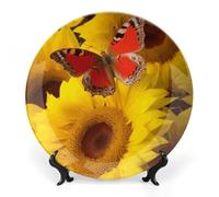Rkklvbns Assiettes décoratives en porcelaine anglaise avec motif tournesols jaunes avec papillon rouge de 25,4 cm pour décoration murale de maison ou de bureau