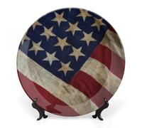 Rkklvbns Assiettes décoratives en porcelaine anglaise avec support de présentation - 25,4 cm - Motif drapeau américain - Pour la décoration murale de la maison et du bureau