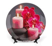 Rkklvbns Assiettes décoratives en porcelaine anglaise avec support pour décoration murale de 15,2 cm - Motif bougies rouges d'orchidée