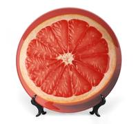 Rkklvbns Assiettes décoratives en porcelaine anglaise de 15,2 cm en forme de tranche de pamplemousse mûre avec support de présentation, assiettes à dessert pour décoration murale de maison et de