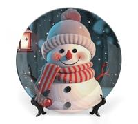 Rkklvbns Assiettes décoratives en porcelaine anglaise en porcelaine anglaise avec présentoir pour décoration murale de maison ou de bureau Motif bonhomme de neige 20,3 cm