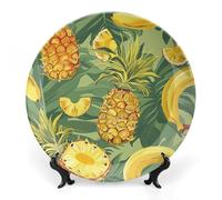 Rkklvbns Assiettes décoratives en porcelaine anglaise en porcelaine anglaise avec présentoir pour décoration murale de maison et de bureau - Motif ananas et bananes - 17,8 cm
