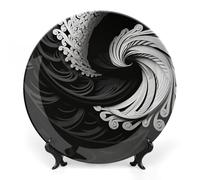Rkklvbns Assiettes décoratives en porcelaine anglaise noire et blanche de 25,4 cm avec support de présentation, assiettes à dessert pour décoration murale de maison et de bureau
