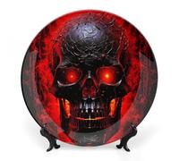 Rkklvbns Assiettes décoratives en porcelaine anglaise noire et rouge de 25,4 cm avec support de présentation, assiettes à dessert pour décoration murale de maison et de bureau