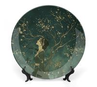 Rkklvbns Assiettes décoratives en porcelaine anglaise portant une robe verte de 20,3 cm avec support de présentation, assiettes à dessert pour la décoration murale de la maison et du bureau