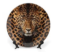 Rkklvbns Assiettes décoratives en porcelaine anglaise représentant un léopard de 17,8 cm avec support de présentation, assiettes à dessert pour décoration murale de maison et de bureau