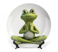 Rkklvbns Assiettes décoratives en porcelaine anglaise The Funny Frog Doing Yoga - 17,8 cm - Avec support de présentation - Pour la maison et le bureau - Décoration murale