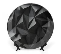 Rkklvbns Assiettes décoratives géométriques noires en céramique de 20,3 cm - Assiettes décoratives en porcelaine anglaise avec présentoir - Assiettes à dessert pour la maison et le bureau - Décoration