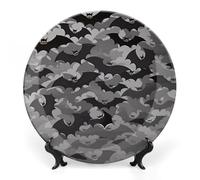 Rkklvbns Assiettes décoratives grises d'Halloween en porcelaine anglaise de 15,2 cm avec support de présentation, assiettes à dessert pour décoration murale de maison et de bureau