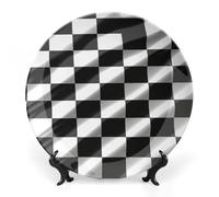 Rkklvbns Assiettes décoratives noires et blanches en porcelaine anglaise de 25,4 cm avec support de présentation, assiettes à dessert pour la maison et le bureau