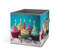 Rkklvbns Bacs de rangement colorés Happy Birthday Cupcakes, panier de rangement pliable avec poignées, grand panier de rangement en tissu pour vêtements, livres, couvertures, jouets