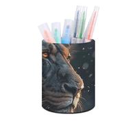 Rkklvbns Beau porte-stylo rond avec motif de lion - Élégant - Décoration de bureau - Porte-pinceaux de maquillage - Boîte de rangement multifonction pour bureau et maison