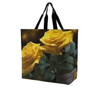Rkklvbns Beau sac fourre-tout à bandoulière pour femme avec roses jaunes - Sac de rangement portable léger et durable pour le travail, les voyages