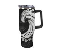 Rkklvbns Black And White Image - Tasse à café de voyage de 1200 ml avec poignée et couvercle à paille, anti-fuite, grande capacité, garde au froid ou au chaud, pour la salle de sport, les voyages et