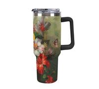 Rkklvbns Bouquet Of Flowers - Tasse à café de voyage de 1200 ml avec poignée et couvercle à paille, étanche, grande capacité, garde au froid ou au chaud, pour la salle de sport, les voyages et le
