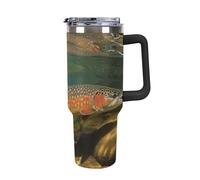 Rkklvbns Brook Trout - Tasse à café de voyage de 1200 ml avec poignée et couvercle à paille, étanche, garde au froid ou au chaud, pour salle de sport, voyage, sport