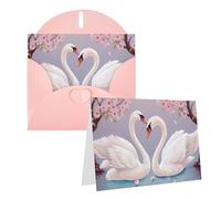 Rkklvbns Cartes de vœux cygnes blancs avec arbre floral rose cœur diverses occasions cartes de vœux, cartes commémoratives d'amitié, cartes de vacances