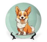 Rkklvbns Corgi - Assiettes décoratives en porcelaine anglaise avec support de présentation - 25,4 cm - Pour la maison et le bureau - Décoration murale
