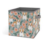 Rkklvbns Corgi - Grand panier de rangement pliable avec poignées, motif floral printanier, pour organiser livres, couvertures, jouets
