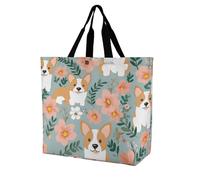 Rkklvbns Corgi Sac fourre-tout à bandoulière pour femme Motif floral Printemps Jardin Sac fourre-tout Sac à main de rangement portable léger et durable pour le travail, les voyages