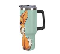 Rkklvbns Corgi - Tasse à café de voyage en forme de chien mignon, gobelet de 1200 ml avec poignée et couvercle à paille, étanche, garde au froid ou au chaud, pour salle de sport, voyage, sport