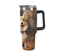 Rkklvbns Corgi - Tasse à café de voyage pour chien - Gobelet de 1200 ml avec poignée et couvercle à paille, anti-fuite, grande capacité pour voiture, garde au froid ou au chaud, pour la salle de sport