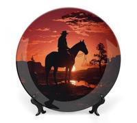 Rkklvbns Cowboy West Assiettes décoratives en porcelaine anglaise de 20,3 cm avec support de présentation, assiettes à dessert pour décoration murale de la maison et du bureau