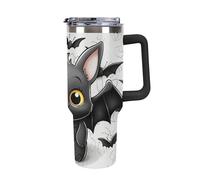 Rkklvbns Cute Bat - Tasse à café de voyage de 1200 ml avec poignée et couvercle à paille, anti-fuite, grande capacité, garde au froid ou au chaud, pour la salle de sport, les voyages et le sport